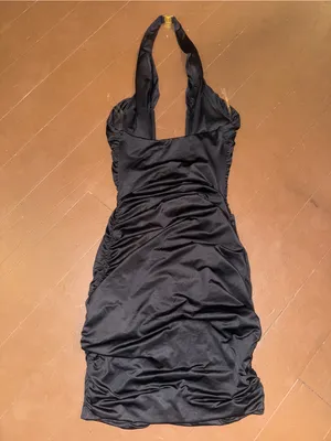Oh Polly Black Deep V Ruched Bodycon Mini Dress thumbnail 3