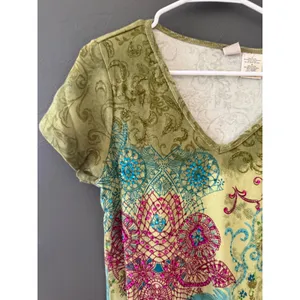 Forbidden Vintage Y2k Fairy Short Sleeve Boho Sequin Top‎ Green Blue Large thumbnail 3