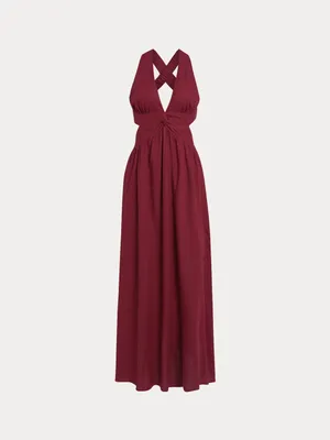Berlook Wine Red V Neck Plaeted Beach Dress thumbnail 7