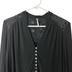 FREE PEOPLE Black Canyon Rose Metallic-Lace Blouse Hi-Lo‎ Oversized Top Size XS thumbnail 4