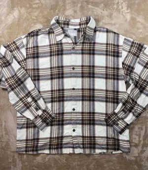 PacSun Fall White, Brown & Tan Flannel Plaid Button-Down Shirt thumbnail 1