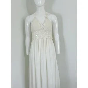 Lilbetter Womens Ivory Crochet Halter Maxi Dress Boho Beach Resort Vacation S thumbnail 4