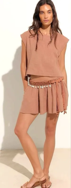Free People Bohemian Beachy Neutral Skye Mini Skirt & Top Set Latte Small NWT thumbnail 1