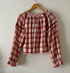 Free People Honey Grove Plaid Top Pink thumbnail 8