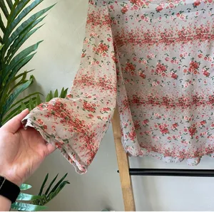 Lovely Day Floral Slightly Sheer Boho Long Sleeve Lace Up Back Top Blouse thumbnail 3