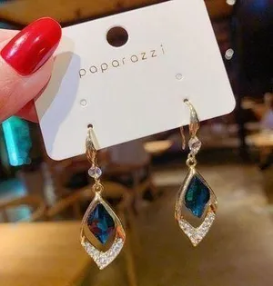 Women's Blue Crystal Teardrop Dangle Drop Earrings thumbnail 1