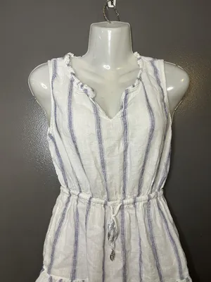 Blue Island Dress Womens XS White Striped Ruffle Hem Drawstring Waist Sundress thumbnail 1