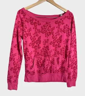Aeropostale Sweater Womens Medium Leopard‎ Print Pink Pullover Boatneck thumbnail 1