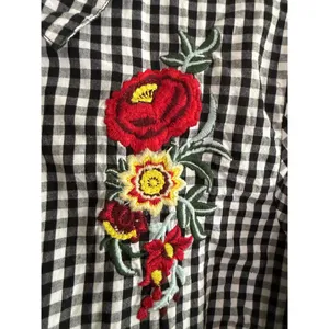 INFLUENCE | Black and White Gingham Floral Embroidered Button Down Shirt | Large thumbnail 3