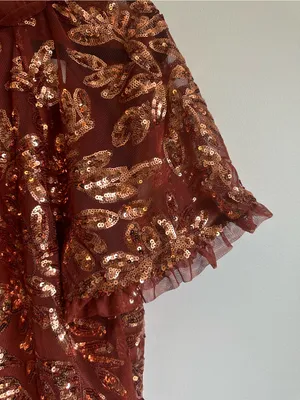 Anthropologie Floral Sequin Rust Orange Ruffle Tie Blouse Womens Large thumbnail 3