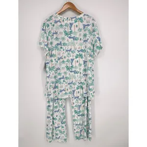 Crown & Ivy Pajama Set Top 2X‎ Pants 4X White Blue Leopard Palm Tree Print NWT thumbnail 5