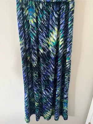 AB Studio Blue Green Abstract Maxi Dress Large Stretch Sleeveless Vacation Resort Flowy thumbnail 3