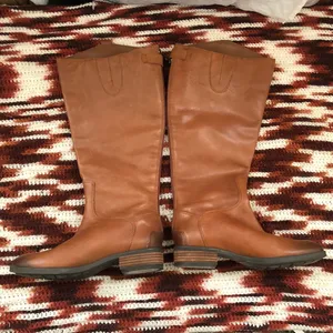Sam Edelman Brown Cognac Leather Tall Knee High Penny Wide Calf Riding Equestrian Boots Size 6M #western #boho #indie Measurements in pics thumbnail 2