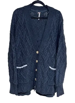Free People Montana‎ Cable Cardi Black Women's Size Medium thumbnail 1