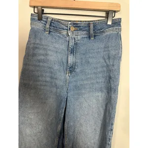 MNG Mango Catherine Culotte High Rise Wide Leg Raw Hem Jeans Blue Size 6 thumbnail 5