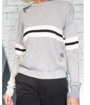 Brandy Melville Grey and White Striped Long Sleeve Sweater One Size thumbnail 2