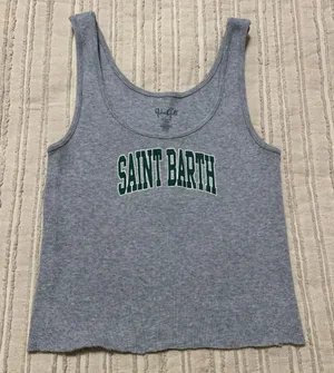 Brandy Melville Gray Crop Top Saint Barth Logo with Green Print thumbnail 1