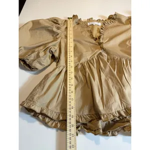 Endless Rose Puff Sleeve Peplum Top Tan Ruffle V-Neck Cotton Size S JJ1080T thumbnail 8
