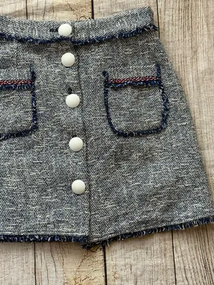 ZARA BASIC Navy Blue White Boucle Knit Mini Skirt Button Front Size Medium thumbnail 5