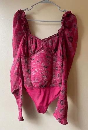 Intimately Free People Brunch Date Red Floral Bodysuit Size XS NWT thumbnail 1
