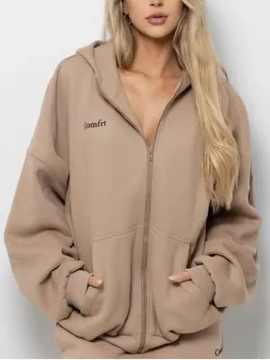 Unisex Comfrt Cloud Zip Hoodie Sweatshirt Latte Size M thumbnail 1