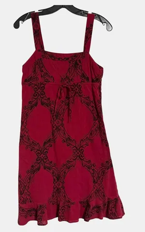 Free People Red Mini Dress with Black Lace Motif thumbnail 1