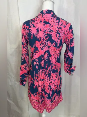 Lilly Pulitzer Navy Tunic Dress with Hot Pink Tropical Print thumbnail 6