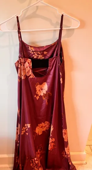 Women's Burgundy Floral Satin Maxi Dress thumbnail 1