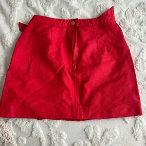 Free People red leather skirt, zipper up the leg thumbnail 2