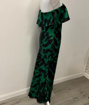 Forever 21 Women’s green black maxi dress ruffle strapless size small gown thumbnail 4