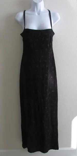 Bari Jay Maxi Dress‎ XS Burgundy Glitter Open Back Rhinestone 90s Vintage Gown thumbnail 1