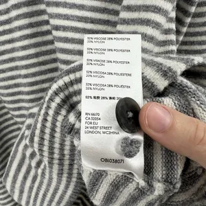 By Anthropologie Sweater Women's Large Serena Striped Button V-Neck‎ Gray Cream thumbnail 11