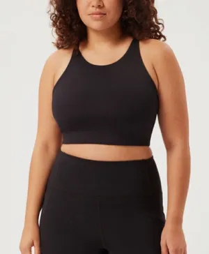 Girlfriend Collective Topanga High Neck Cross Back Crop Tank Black thumbnail 1
