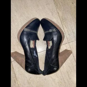 LONDON UNDERGROUND Black Leather Chunky Steampunk Zipper‎ Pumps Shoes Size 8 thumbnail 5