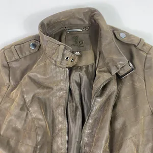 J2 Jacket Womens Medium Brown Faux‎ Leather Moto Biker Full Zip Pockets Collared thumbnail 5