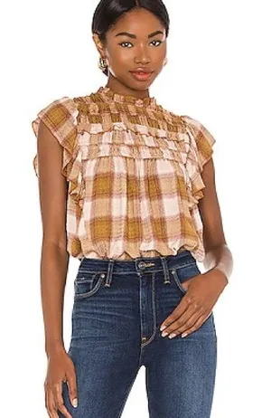 FREE PEOPLE Not Your Average Girl Plaid Ruffle Top thumbnail 1