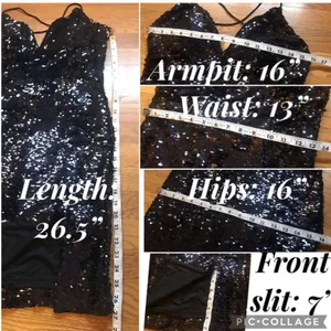 Sequined mini dress black size M Black Sequin V-Neck Lace-Up Short Party Dress thumbnail 9