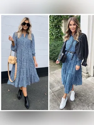 Zara The Angel Dress Blue Abstract Tiered Midi Dress Long Sleeves Flowy Boho thumbnail 2