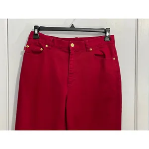 Lauren Jeans Co Jeans Size 10 Red High Rise Gold Button Preppy Holidays thumbnail 2