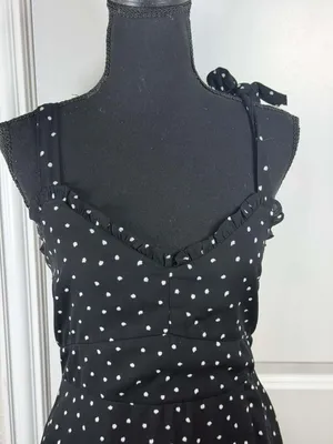 Abercrombie & Fitch Black Polka Dot Tie-Strap Ruffle Midi Dress thumbnail 2