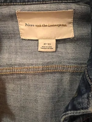 Anthropologie Pilcro‎ AVIE Classic Denim Trucker Jacket Leather Detail Size XS thumbnail 8