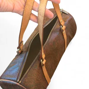 Vintage ETRO Milano Paisley Barrel Bag Leather Trim Shoulder Handbag Italy thumbnail 7