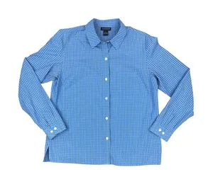 Ann Taylor Women's Size Medium Blue White Gingham Check Button Down Cotton Shirt thumbnail 1
