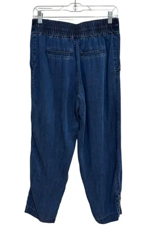 Soft Surroundings Elastic Waist Tencel Chambray Easy Fit Crop Pants S Petite thumbnail 2