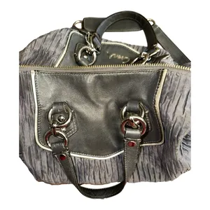 COACH • Ashley Gathered Sateen/Leather Grey Satchel Bag Purse • F20084 thumbnail 6