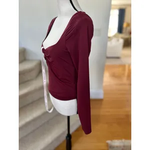 NWT Lucy in the Sky Burgundy Square Neck Long Sleeve Fitted Top thumbnail 3