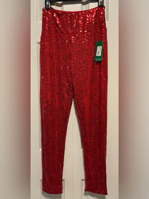 NWT Tipsy Elves High Waisted Red Sequin Pants Fully Lined Christmas thumbnail 2