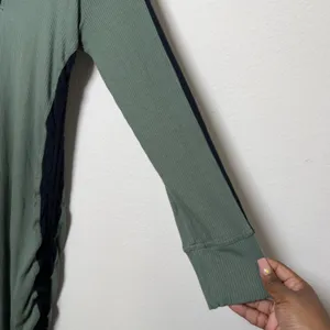 Anthropologie Daily Practice Women Dress L‎ Green Ribbed Ruched Polo Colorblock thumbnail 8