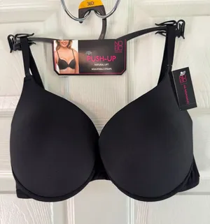 No Boundaries Push-Up Bra Natural‎ Lift Adjustable Straps Black Size 36D thumbnail 1