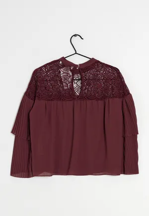 Abercrombie & Fitch Maroon Crochet Lace Pleated Sleeve Blouse thumbnail 2